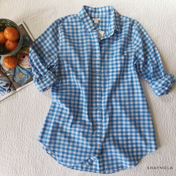 J. Crew Factory Tops - J Crew Factory Sky Blue Checkered Button Down